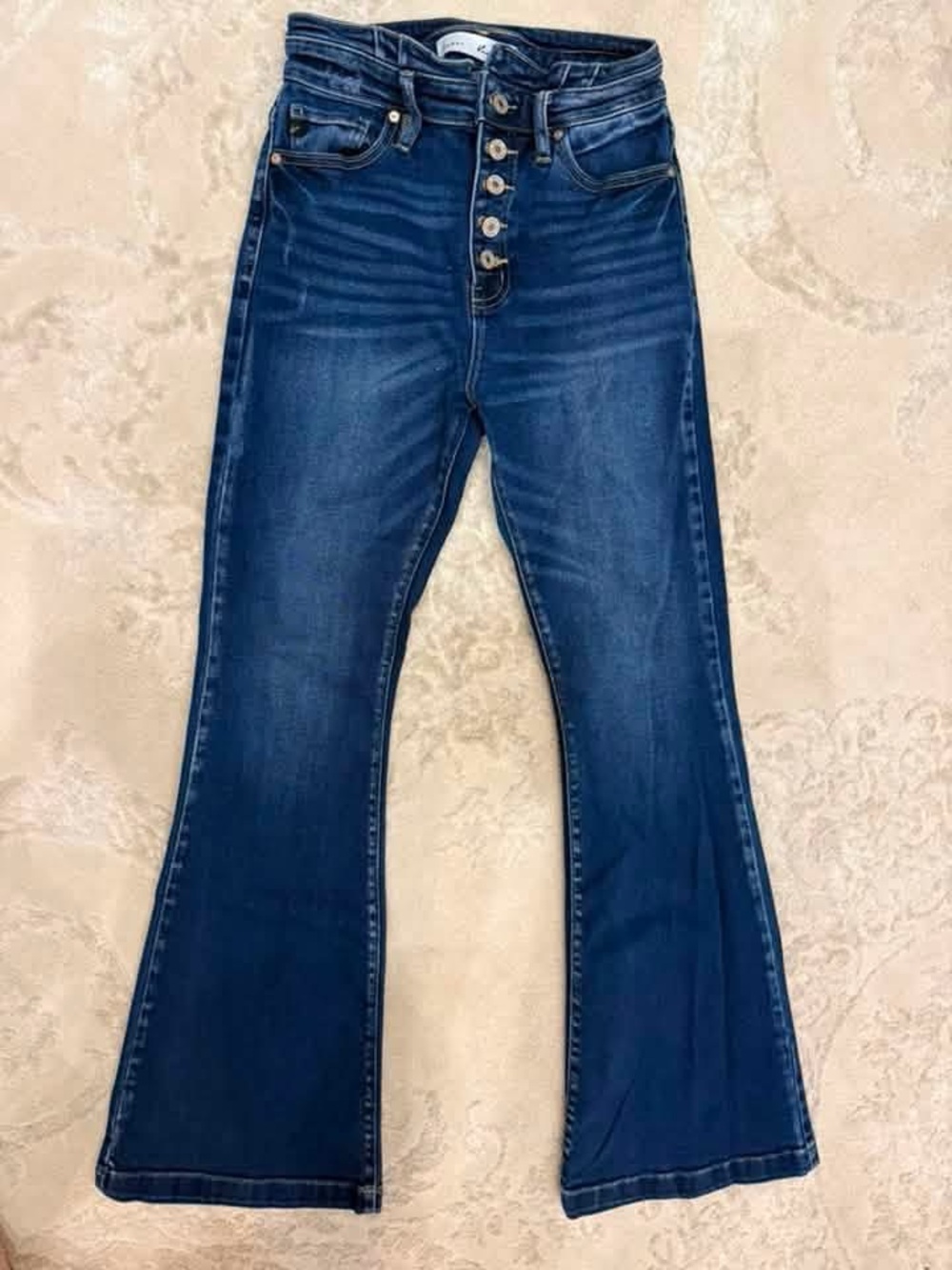 KanCan Dark Blue High-Rise Button-Fly Flare Jeans